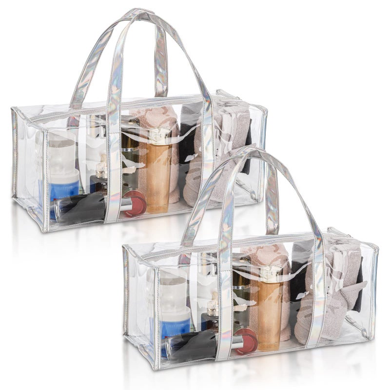 Lyellfe 2 Pack Clear Duffle Bag for Women, Heavy Duty Sports Tote Gym Bags, Large PVC Tote with Zipper, Plastic Makeup Toiletry for Gym, Travel, Beach and Picnic - Image 1
