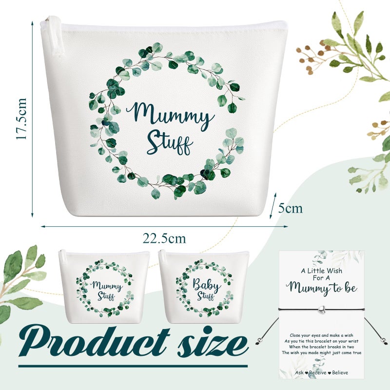 Vicloon Ylinge Mum to Be Gifts for Baby Shower Pregnancy Set for Mummy to Be New Mum Gifts Cosmetic Bags Canvas Pouch Bags Mummy to Be Wish Bracelet with Cute Keepsake Card for Pregnant Presents - Image 2