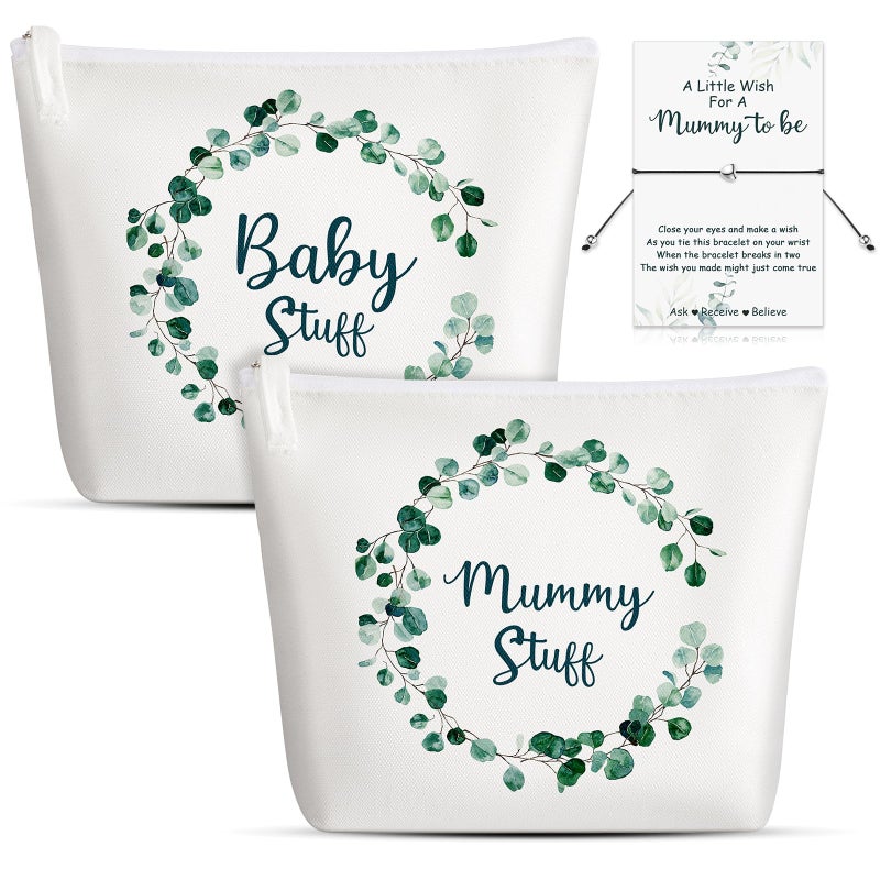 Vicloon Ylinge Mum to Be Gifts for Baby Shower Pregnancy Set for Mummy to Be New Mum Gifts Cosmetic Bags Canvas Pouch Bags Mummy to Be Wish Bracelet with Cute Keepsake Card for Pregnant Presents - Image 1
