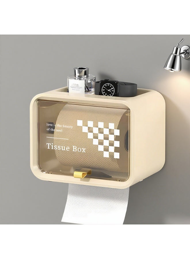 Noon East Decorative Tissue Box Cover, Premium PP Wall Mounted Facial Tissues Dispenser, Bathroom Facial Napkin Box Holders for Bathroom, Kitchen and Cars, 21.4 x 15.2 x16 cm, Cream - Image 1