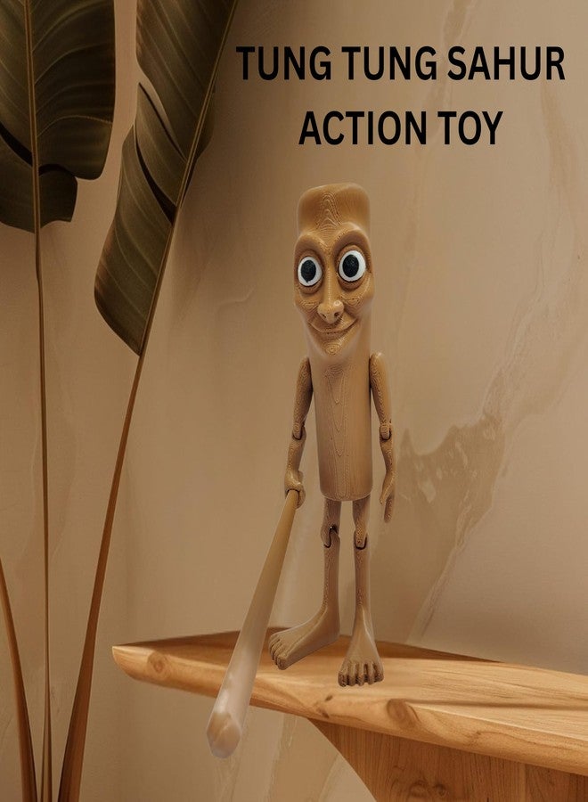Ekopedia Tung Tung Tung Sahur Action Figure | 6-Inch Meme Toy & Shark Combo | Italian Brainrot Collectible | 3D Printed 100% Plastic Free Articulated Model with Bat | Funny Viral Figurine Gift (Combo) - Image 2