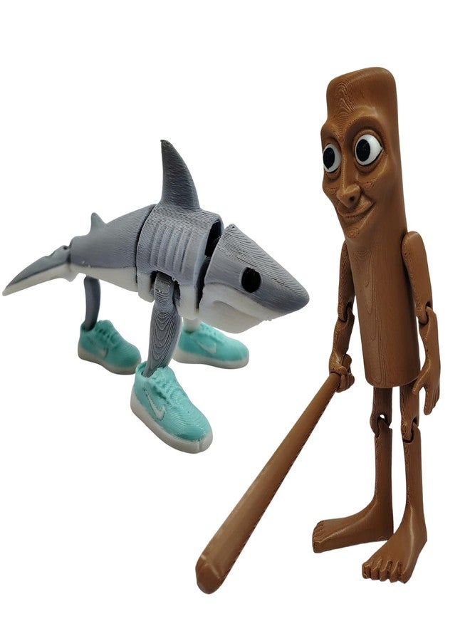Ekopedia Tung Tung Tung Sahur Action Figure | 6-Inch Meme Toy & Shark Combo | Italian Brainrot Collectible | 3D Printed 100% Plastic Free Articulated Model with Bat | Funny Viral Figurine Gift (Combo) - Image 1