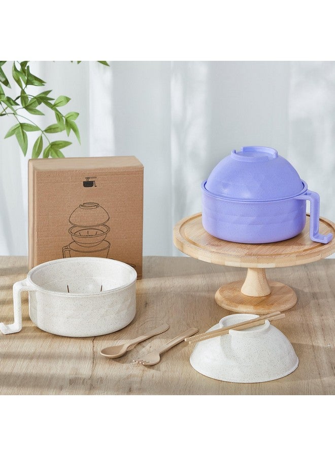 روموا طقم أوعية طهي رامين للميكروويف من روموا، سعة 33 أونصة، مع مقابض، وأداة طهي نودلز رامين، وملعقة، وعيدان، وشوكة، ومستلزمات غرف السكن الجامعي (بيج، بنفسجي) - Image 5