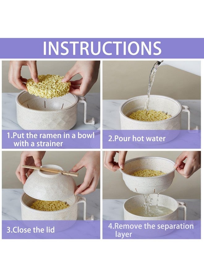 روموا طقم أوعية طهي رامين للميكروويف من روموا، سعة 33 أونصة، مع مقابض، وأداة طهي نودلز رامين، وملعقة، وعيدان، وشوكة، ومستلزمات غرف السكن الجامعي (بيج، بنفسجي) - Image 4