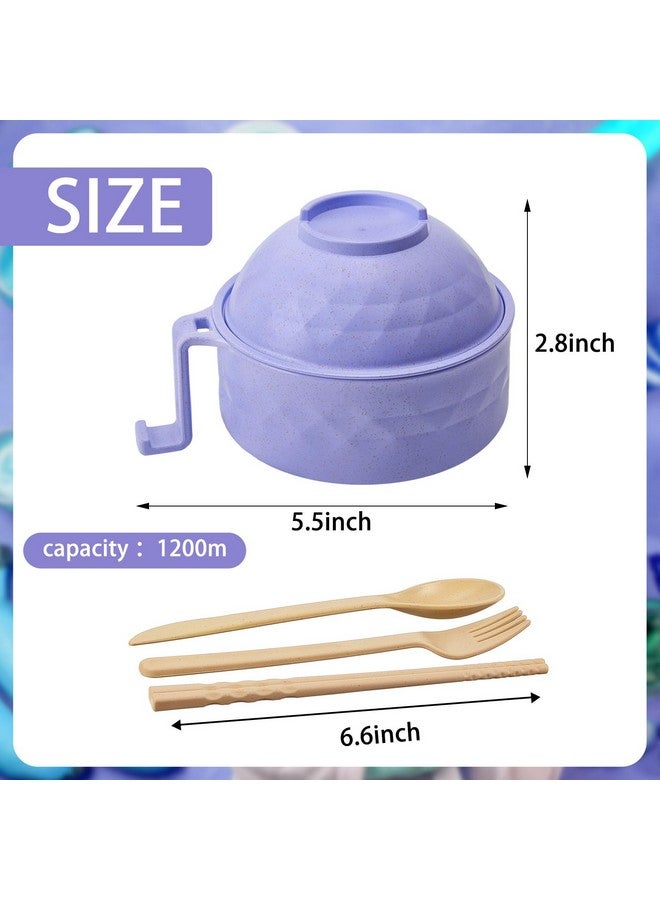 روموا طقم أوعية طهي رامين للميكروويف من روموا، سعة 33 أونصة، مع مقابض، وأداة طهي نودلز رامين، وملعقة، وعيدان، وشوكة، ومستلزمات غرف السكن الجامعي (بيج، بنفسجي) - Image 2