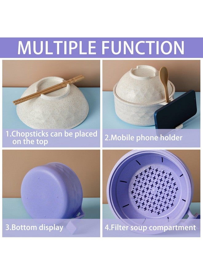 روموا طقم أوعية طهي رامين للميكروويف من روموا، سعة 33 أونصة، مع مقابض، وأداة طهي نودلز رامين، وملعقة، وعيدان، وشوكة، ومستلزمات غرف السكن الجامعي (بيج، بنفسجي) - Image 3