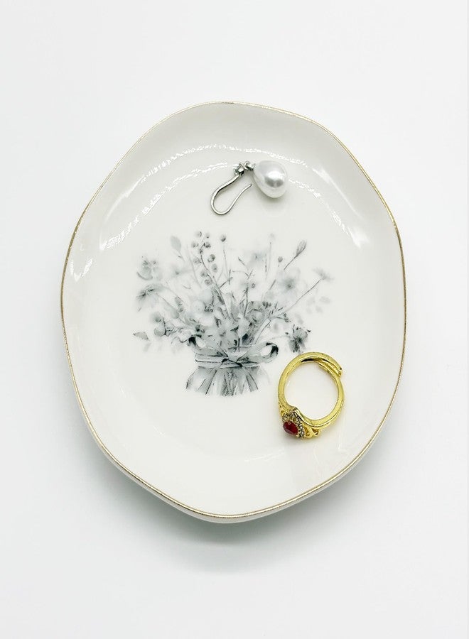 BESSKON Flower Ceramic Jewelry Tray Dish, Gifts for Mom, Friend, Daughter, Small Ring Dish, Ring Holder Dish for Women, Bathroom Trinket Tray Jewelry Plate Dish, Engagement Jewelry Bowl - Image 1
