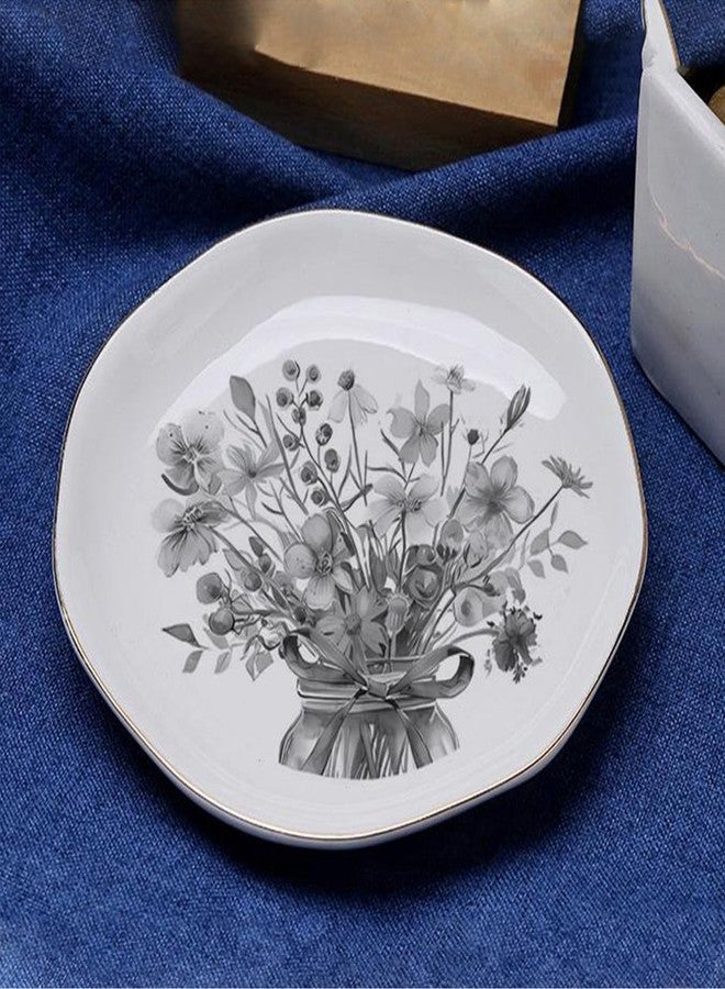 BESSKON Flower Ceramic Jewelry Tray Dish, Gifts for Mom, Friend, Daughter, Small Ring Dish, Ring Holder Dish for Women, Bathroom Trinket Tray Jewelry Plate Dish, Engagement Jewelry Bowl - Image 3