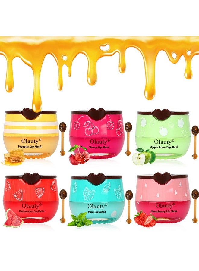 Eakroo 6 PCS Bee Lip Balm Honey Pot, Honey & Strawberry & Watermelon & Apple Lime & Cherry & Mint Lip Sleeping Mask Overnight, Bee Lip Balm Honey Pot Hydrating Prevention Dry and Cracked Lip Scrubs - Image 1