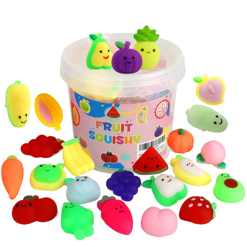 Kingyao Mochi Squishy Toys 24 pcs Fruit Squishy Party Favors for Kids Classroom Prize Stress Relief Squishies Bulk Gift for Birthday Pinata Goodie Bag Filler Christmas Stocking Stuffers Easter Valentines - Image 2