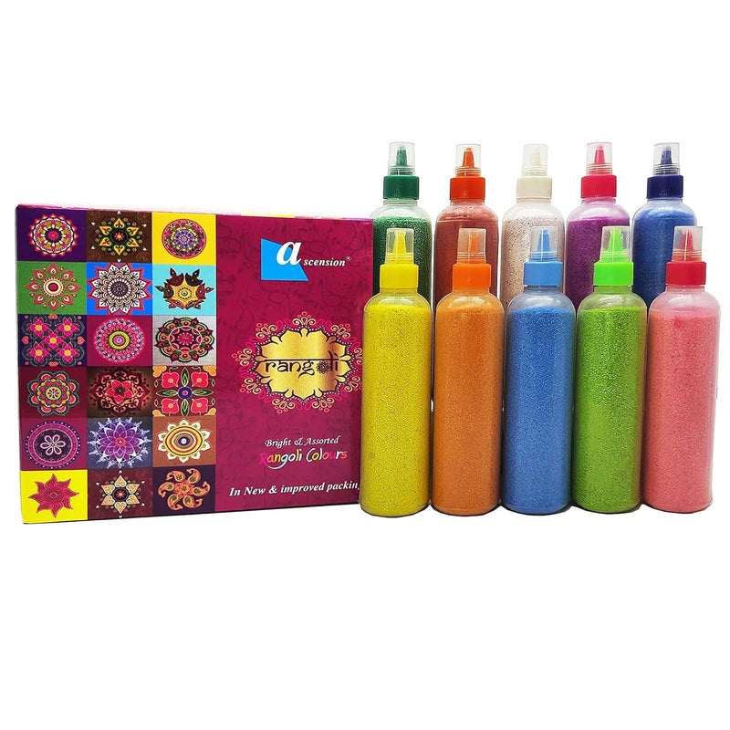 ascension Art Diwali Rangoli Stencil Kit includes 8 inches 5 Rangoli Net 10 Rangoli Powder Ceramic Bottles 80grams - Image 2