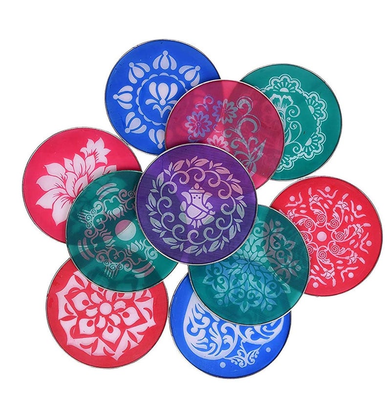 ascension Art Diwali Rangoli Stencil Kit includes 8 inches 5 Rangoli Net 10 Rangoli Powder Ceramic Bottles 80grams - Image 3