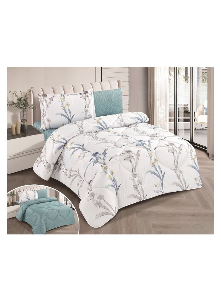 SMART HOME 100% Microfiber Double Bedspread, Bed Cover, Reversible, Comforter Set with 4 Pieces (Bedspread + Mattress Protector + Pillowcase + Pillow Cover) Bedspread Size 200x260 cm and Cover Size 160x200 cm (Color Same as Picture)  - Image 1