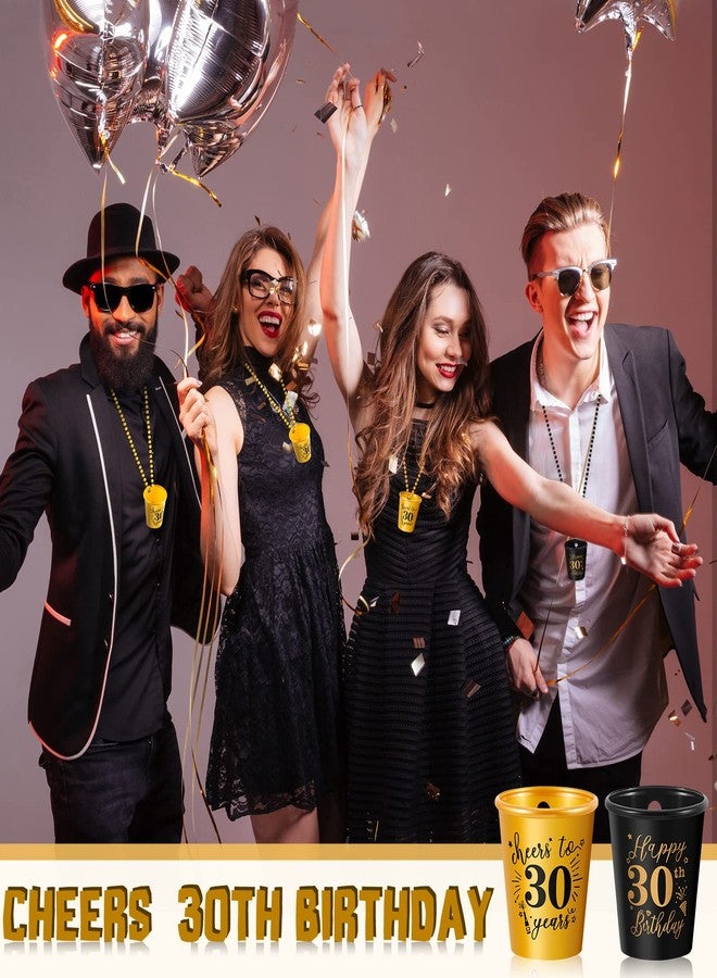 سوريو قلادة أكواب شوت من Sureio مكونة من 12 قطعة، أكواب بلاستيكية على قلادة مزينة بالخرز، مثالية لحفلات أعياد الميلاد والذكرى السنوية، باللونين الذهبي والأسود (الذكرى الثلاثين). - Image 4