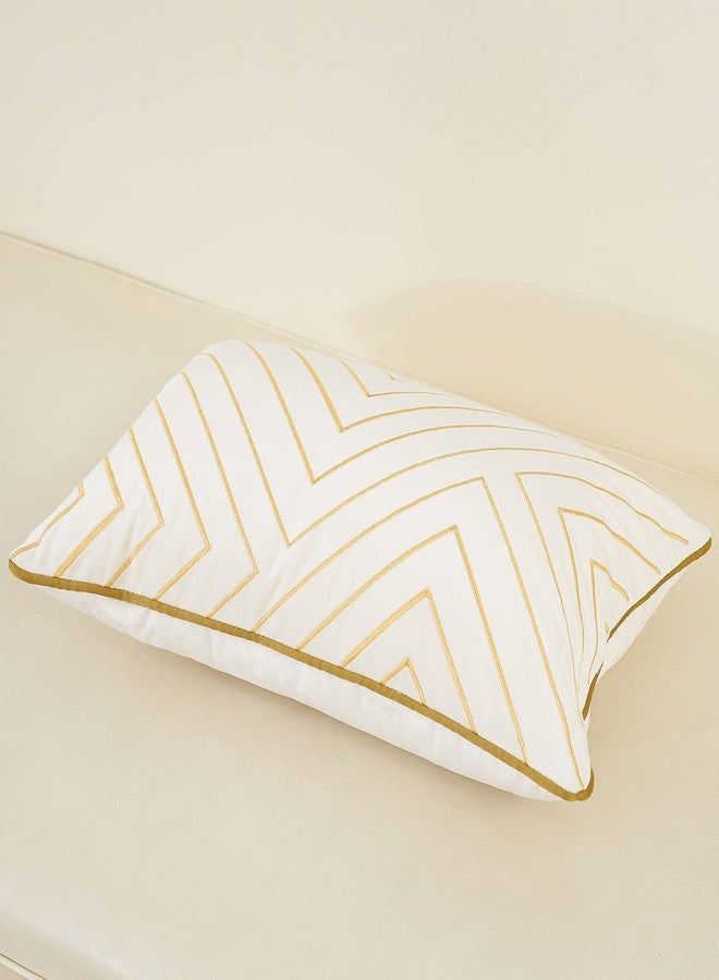 Avigers 12 x 20 Inch White Gold Striped Geometric Lines Embroidery Velvet Cushion Case Luxury Modern Lumbar Throw Pillow Cover Decorative Pillow for Couch Living Room Bedroom Car 30 x 50cm - Image 3