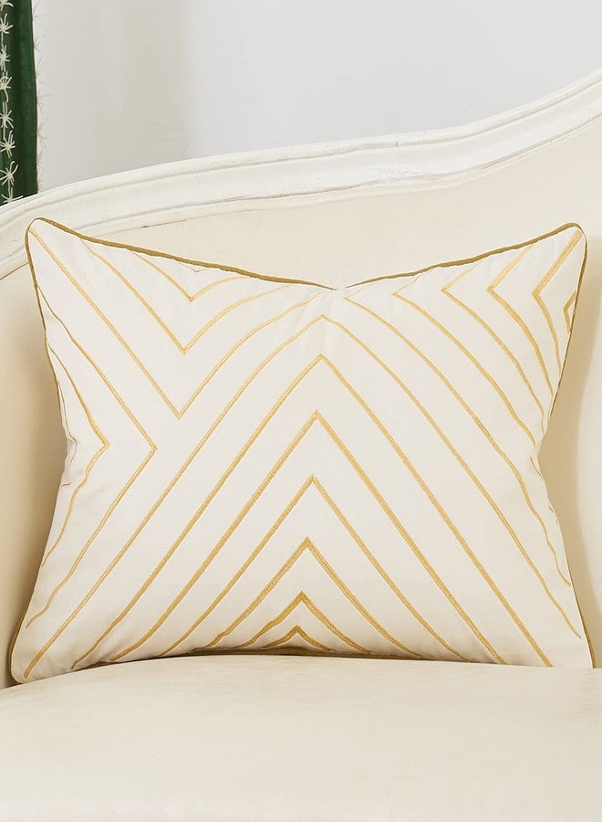 Avigers 12 x 20 Inch White Gold Striped Geometric Lines Embroidery Velvet Cushion Case Luxury Modern Lumbar Throw Pillow Cover Decorative Pillow for Couch Living Room Bedroom Car 30 x 50cm - Image 1