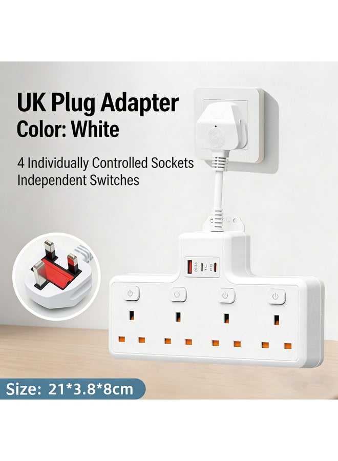 موزع الطاقة بالمقبس البريطاني (7 مخارج)، منفذ متعدد أبيض مع 2 USB و1 Type-C، مفاتيح مستقلة وحماية من ارتفاع الفولتية للسعودية - Image 2