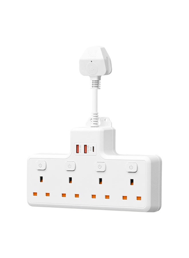 موزع الطاقة بالمقبس البريطاني (7 مخارج)، منفذ متعدد أبيض مع 2 USB و1 Type-C، مفاتيح مستقلة وحماية من ارتفاع الفولتية للسعودية - Image 1