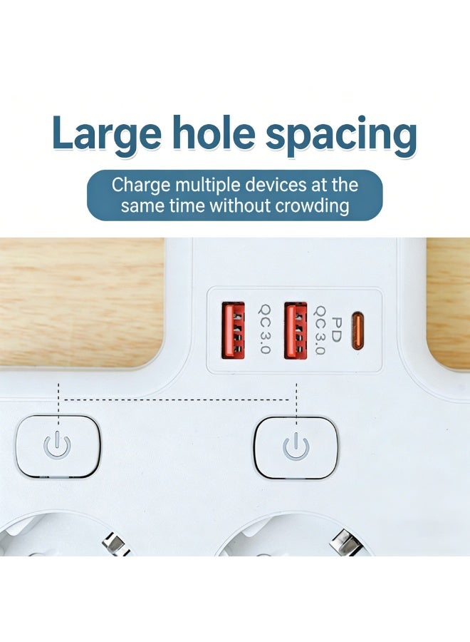موزع الطاقة بالمقبس البريطاني (7 مخارج)، منفذ متعدد أبيض مع 2 USB و1 Type-C، مفاتيح مستقلة وحماية من ارتفاع الفولتية للسعودية - Image 3