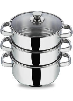 VINOD Stainless Steel 3 Tier/Momo/Modak Maker/Vegetable Steamer with Glass Lid & Riveted Handles - 24 cm  - Image 1