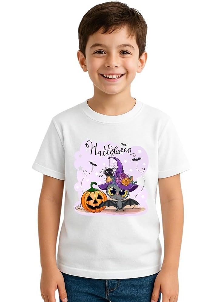 Daddy's Angel Kids Halloween T-Shirt – Cute Bat & Pumpkin Print | Fun Halloween Costume Top for Boys & Girls - Image 1