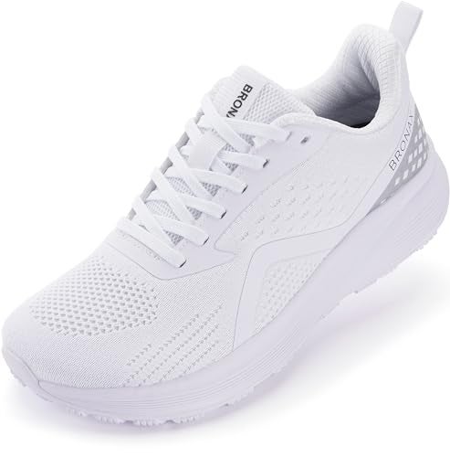 BRONAX Womens Wide Road Running Shoes Lace up Tennis Walking Exercise Gym Size 11w Lightweght Athletics Comfortable Fashion Cushion Cross Training Female Rubber Sole Light White 43 - Image 1
