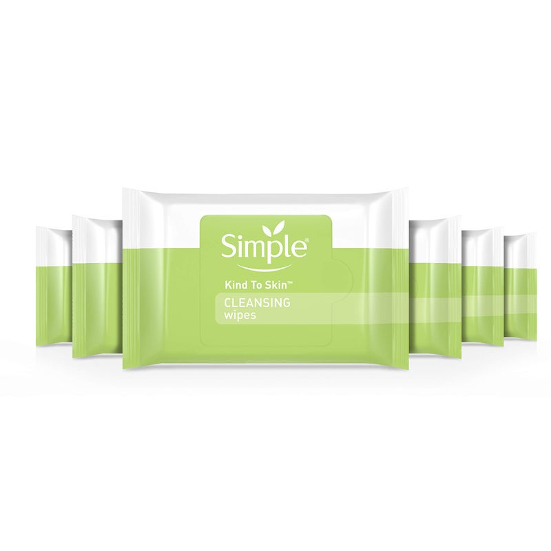 Simple Cleansing Wipes Face Wipes for Removing Makeup Kind to Skin Removes Waterproof Mascara White Fragnance Free 25 Count Pack of 6