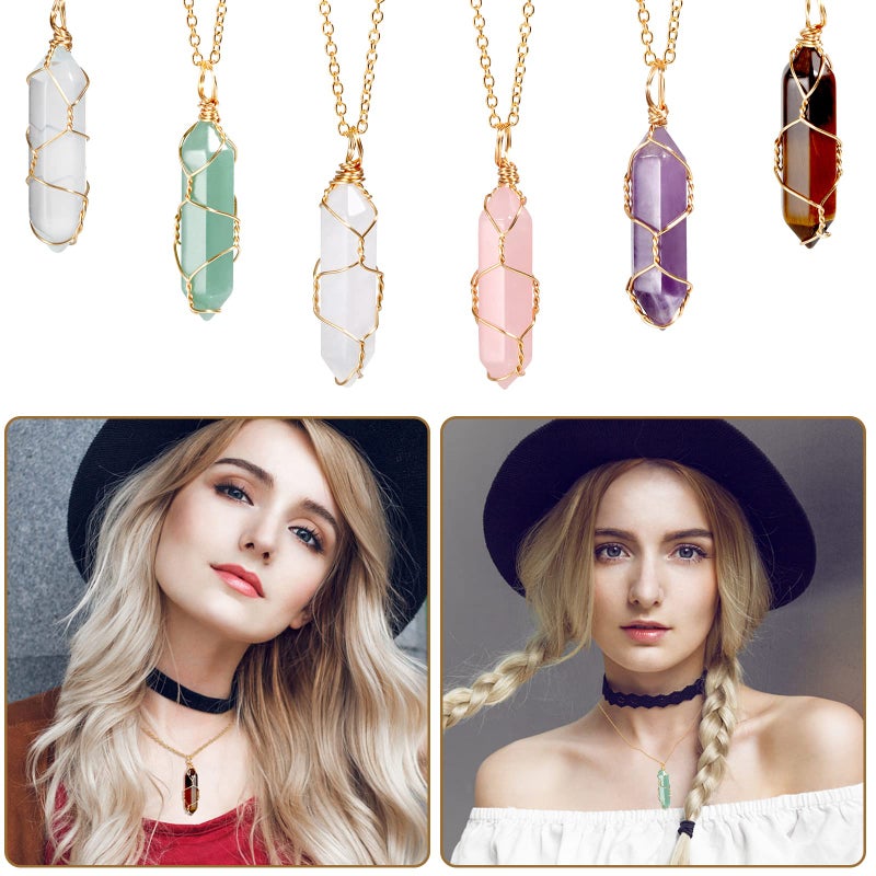 Modacraft 17Pcs Healing Crystals Stones Sets, Hexagonal Bullet Shaped Reiki Meditation Gemstone Chakra Stones Tiger Eye Obsidian Quartz Crystals Gemstone Wand Set Pendants with Storage Box - Image 3