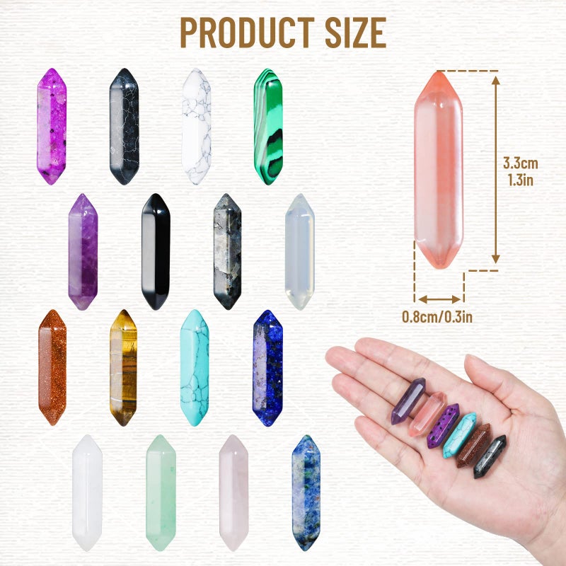 Modacraft 17Pcs Healing Crystals Stones Sets, Hexagonal Bullet Shaped Reiki Meditation Gemstone Chakra Stones Tiger Eye Obsidian Quartz Crystals Gemstone Wand Set Pendants with Storage Box - Image 5