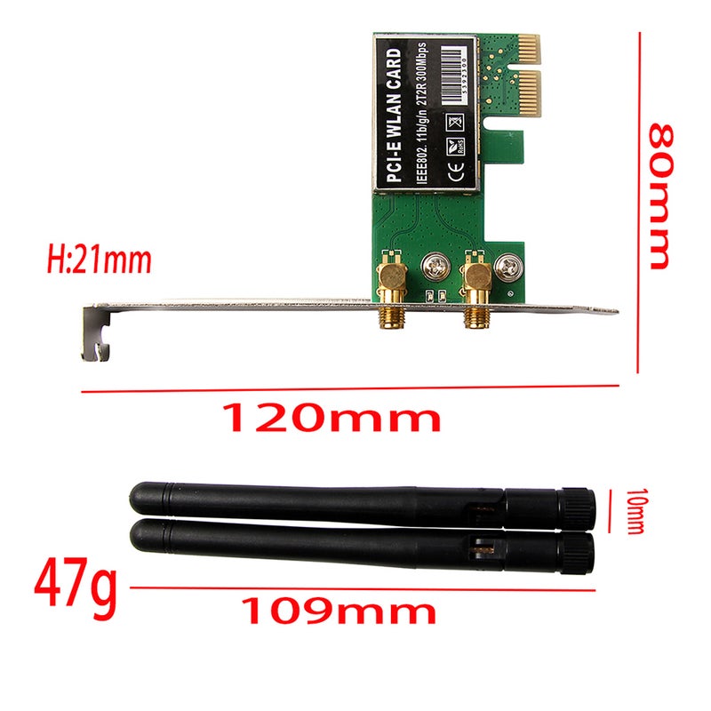 بطاقة شبكة لاسلكية PCI-E بسرعة 300 ميجابت/ثانية لحواسيطة سطح المكتب - بطاقة شبكة مضمنة - مستقبل وأرسال واي فاي - مستحسن إشارة الشبكة - Image 2