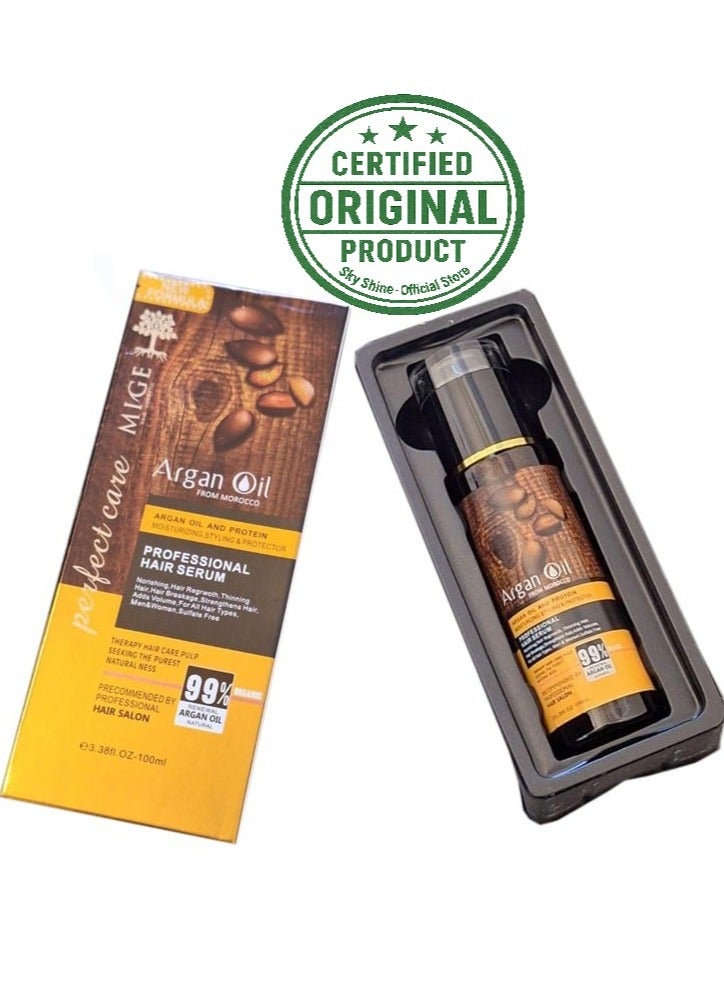 Mige Argan Oil from Morocco 100ml Professional Hair Serum – 99% Renewal, Natural Argan Oil & Protein, Moisturizing, Strengthens Hair, Reduces Breakage, Promotes Hair Regrowth & Volume for All Hair Types, Men & Women, Sulfate-Free - Image 1