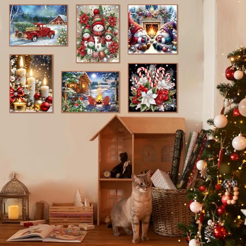 Tiwabb 6 Pack Christmas Diamond Art Kits for Adults BeginnersSnowman Truck Candle Bonfire Candy Cane Diamond Painting Kits for Adults5D Full Drill DIY Diamond Dot Gem Art Kits Craft 12x1612x12 inch - Image 3