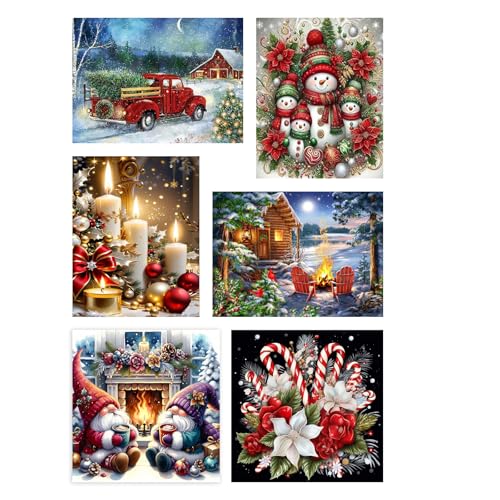 Tiwabb 6 Pack Christmas Diamond Art Kits for Adults BeginnersSnowman Truck Candle Bonfire Candy Cane Diamond Painting Kits for Adults5D Full Drill DIY Diamond Dot Gem Art Kits Craft 12x1612x12 inch - Image 1