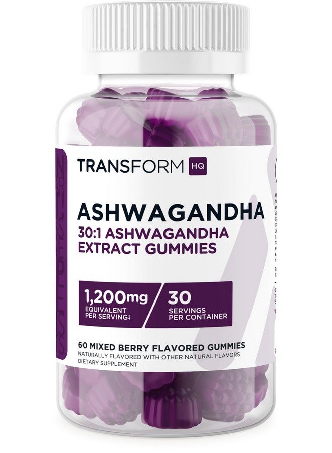 TransformHQ Ashwagandha Gummies 1,200mg, 60 Gummies (Mixed Berry Flavor) - Ashwagandha Herbal Extract Supplement - 30 Servings, Gluten Free, Non-GMO - Image 1