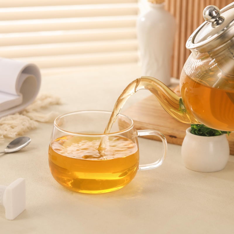 GURUDAR Glass Tea Cups Set of 2, Clear Borosilicate Glass Teacups with Handle for Tealover, Dishwasher & Microwave Safe Large Coffee Mugs for Espresso Cappuccino Latte Juice, 12OZ/360ML - Image 3