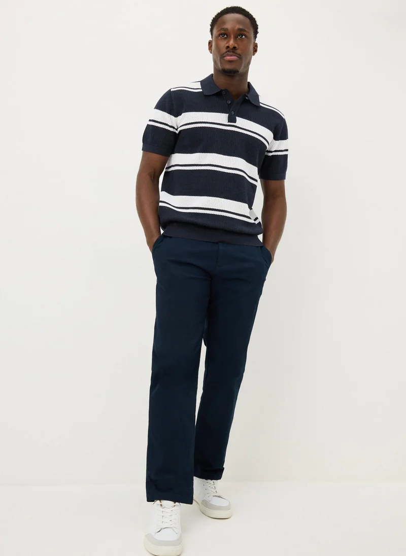 Matalan Navy Horizontal Stripe Polo Shirt