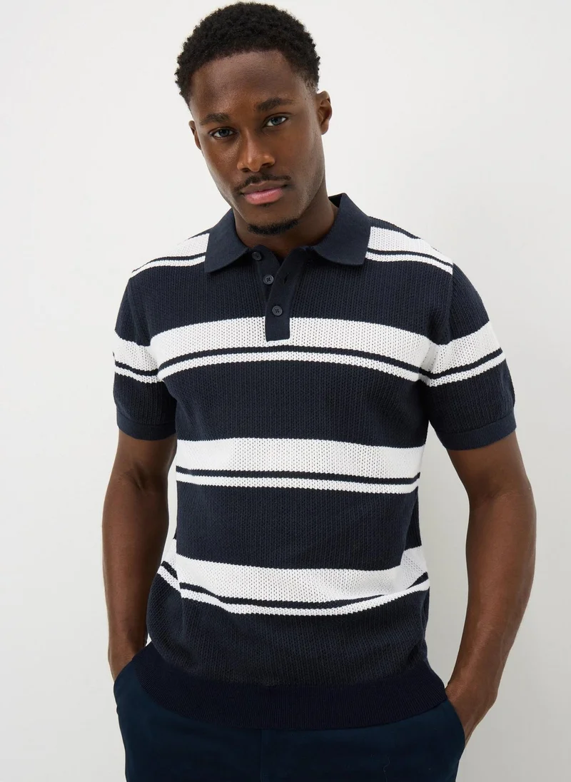 ماتلان Navy Horizontal Stripe Polo Shirt