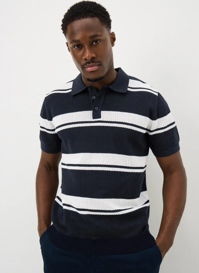 ماتلان Navy Horizontal Stripe Polo Shirt