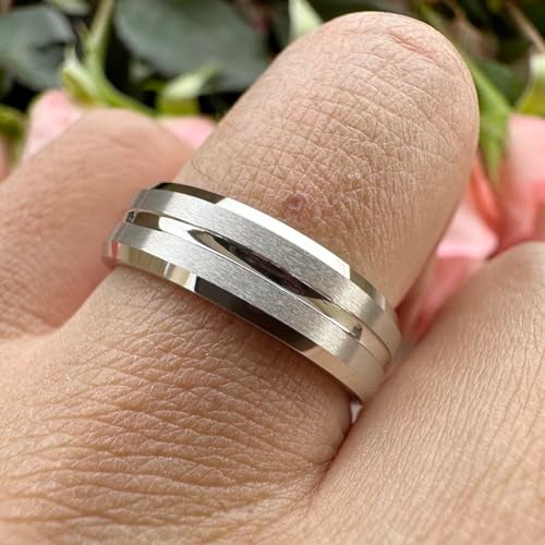 TUTISS 6mm White Tungsten Wedding Bands for Men Women Couple Engagement Fashion Rings Grooved Matte Finish Beveled Edges Comfort Fit Size 7 - Image 5
