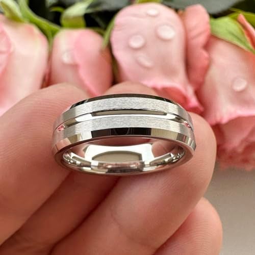 TUTISS 6mm White Tungsten Wedding Bands for Men Women Couple Engagement Fashion Rings Grooved Matte Finish Beveled Edges Comfort Fit Size 7 - Image 3