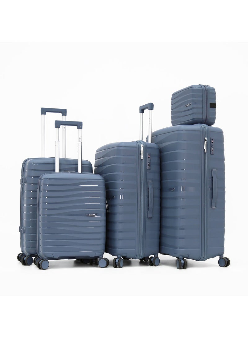 DILIXI مجموعة حقائب لودج غير قابلة للكسر بغطاء صلب مصنوعة من بولي بروبلين 8 عجلات متعددة الطبقات 5 قطع، زرقاء (BC-12 بوصة، S-20 بوصة، M-24 بوصة، L-28 بوصة، XL-32 بوصة) - Image 1