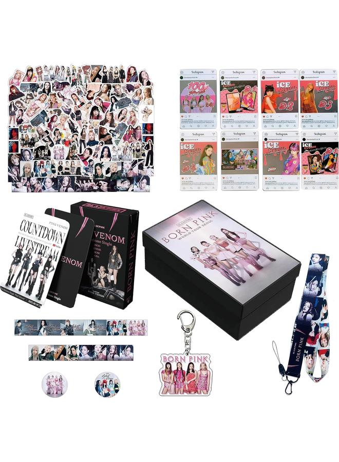 الأزرق جي دبليو صندوق هدايا وردي أسود BornPink - بطاقات فوتوغرافية للبضائع KPOP هدايا سلسلة مفاتيح الحبل للمراوح الوامضة - Image 1