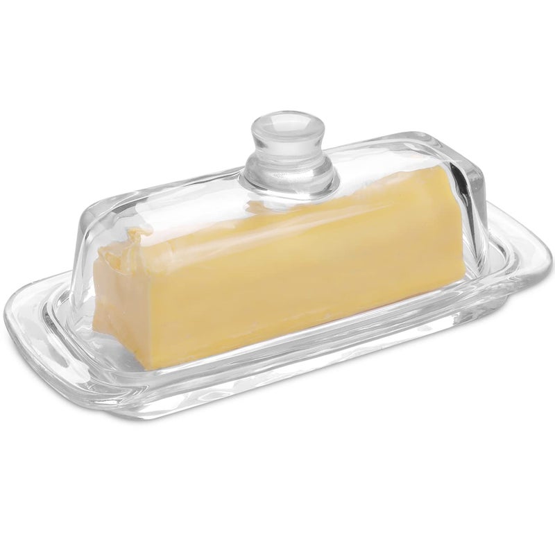 Gusnilo Glass Butter Dish with Lid for CountertopGlass Butter Dish with CoverButter Transparent TrayButter Holder Butter Stick Keeper Tray with Lid Butter Keeper Dishwasher Safe