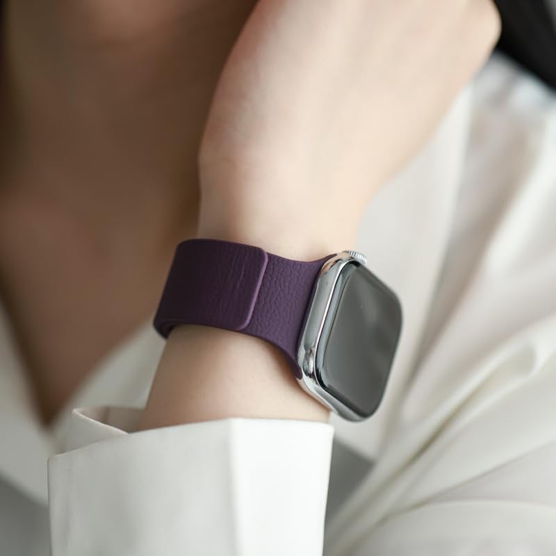 LYSMVIVI Magnetic Band Compatible with Apple Watch 49mm 46mm 45mm 44mm 42mm 41mm 40mm 38mm Women Men Lychee Silicone Magnetic Strap for iWatch Ultra SE Series 11 10 9 8 7 6 5 4 3 2 1 (Deep Violet) - Image 5
