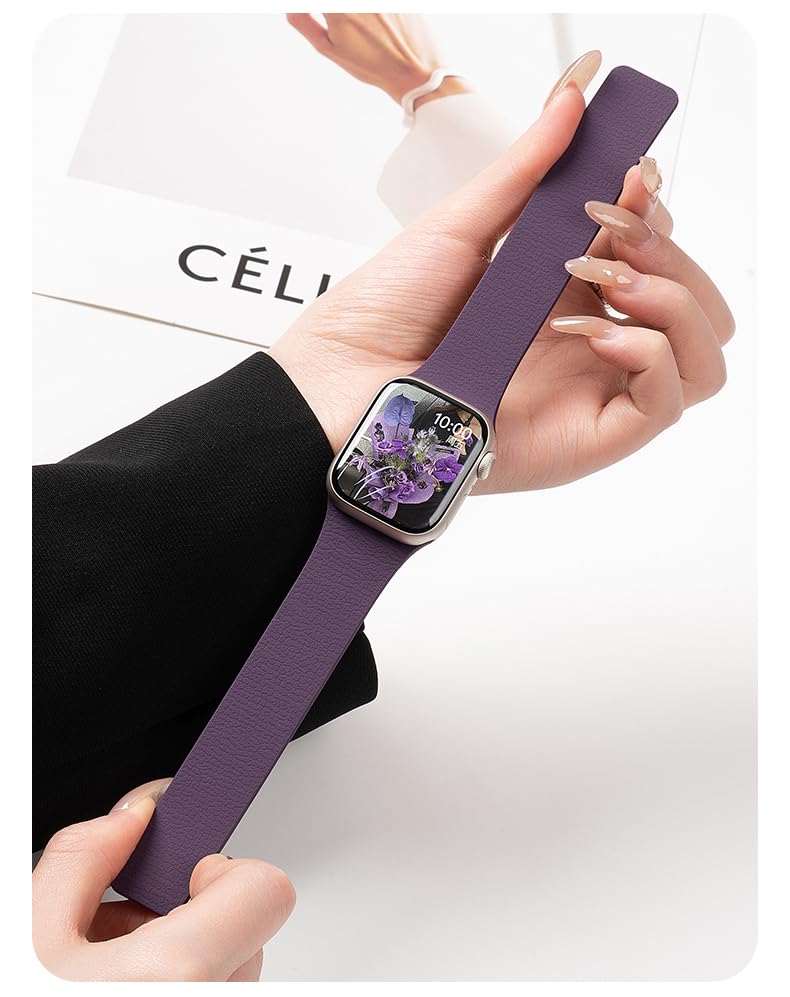 LYSMVIVI Magnetic Band Compatible with Apple Watch 49mm 46mm 45mm 44mm 42mm 41mm 40mm 38mm Women Men Lychee Silicone Magnetic Strap for iWatch Ultra SE Series 11 10 9 8 7 6 5 4 3 2 1 (Deep Violet) - Image 4