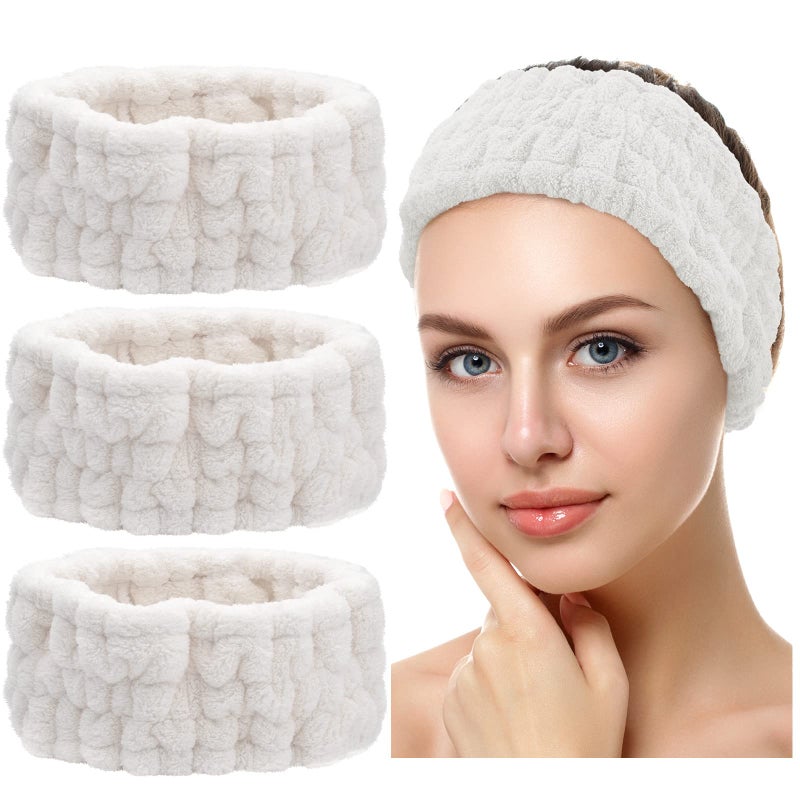 Chuangdi 3 Pieces Headband Set  Elastic Head Wrap for Makeup Washing Face Yoga Sports Shower Women and Girls White