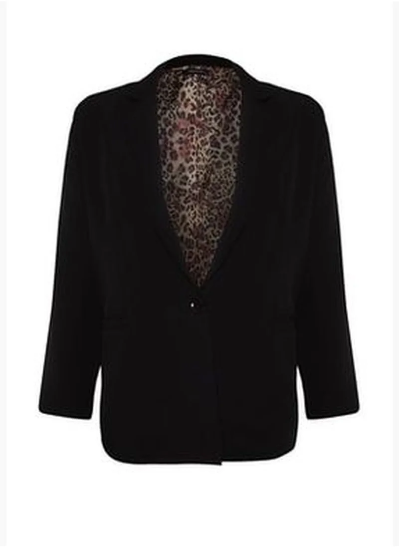 trendyol Black Leopard Lining Detailed Blazer Woven Jacket TBBSS22CE0195