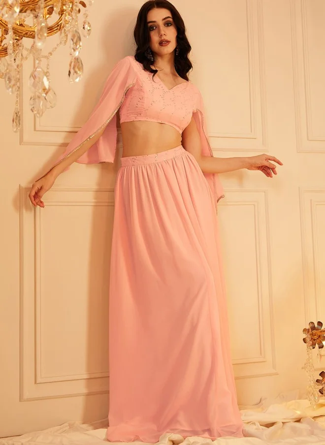 Indo Street Embellished Peach Co-Ord Set for Women
