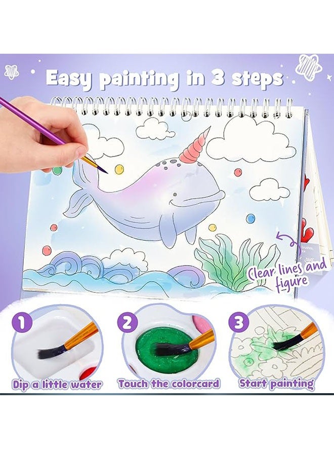 Happy D Children's Watercolor Coloring Book, Watercolor Painting Book, Watercolor Paint Set, Coloring Book Suitable for Children Aged 4-8, Watercolor Paints (Deep Sea and Fish Theme) - Image 3