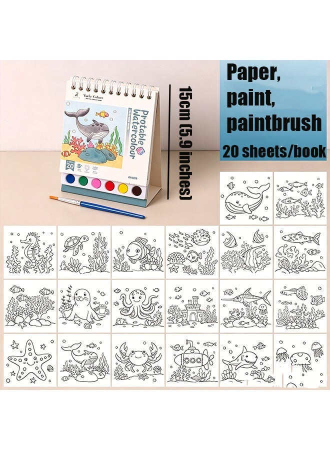 Happy D Children's Watercolor Coloring Book, Watercolor Painting Book, Watercolor Paint Set, Coloring Book Suitable for Children Aged 4-8, Watercolor Paints (Deep Sea and Fish Theme) - Image 5